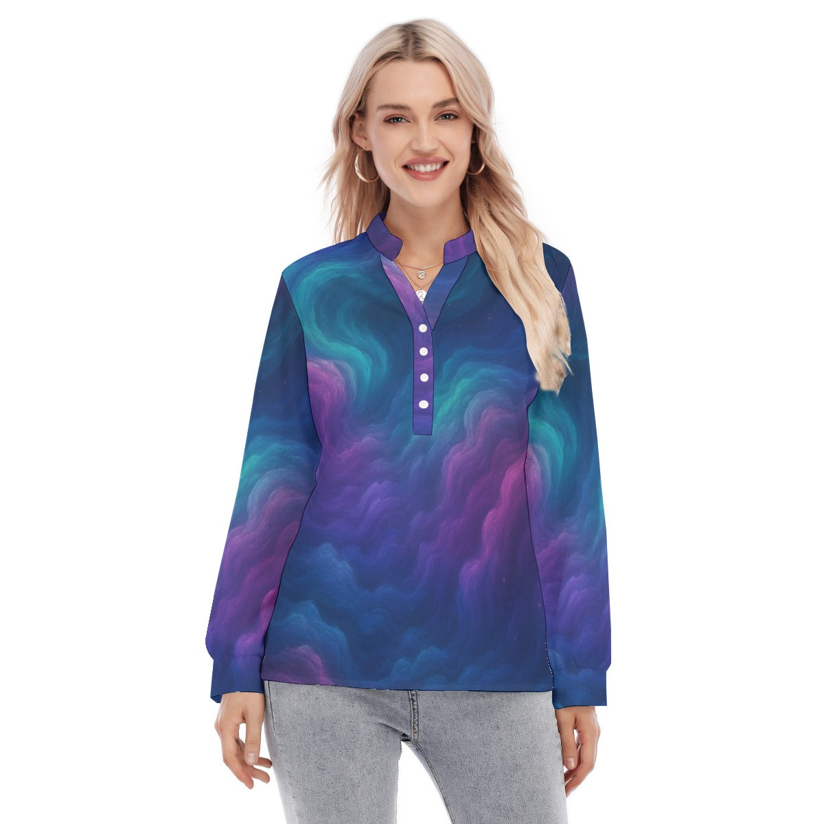 Women's Long Sleeve Blouse With Button Closure