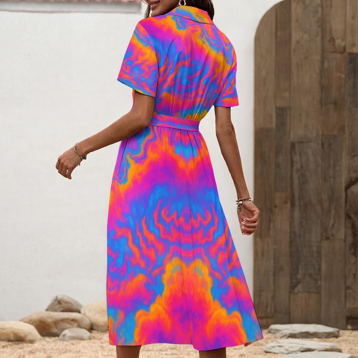 Women's Shirt Dress with Waist Tie