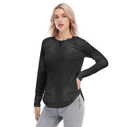 Women's Raglan Sleeves U-Shaped Hem Long Sleeves Blouse