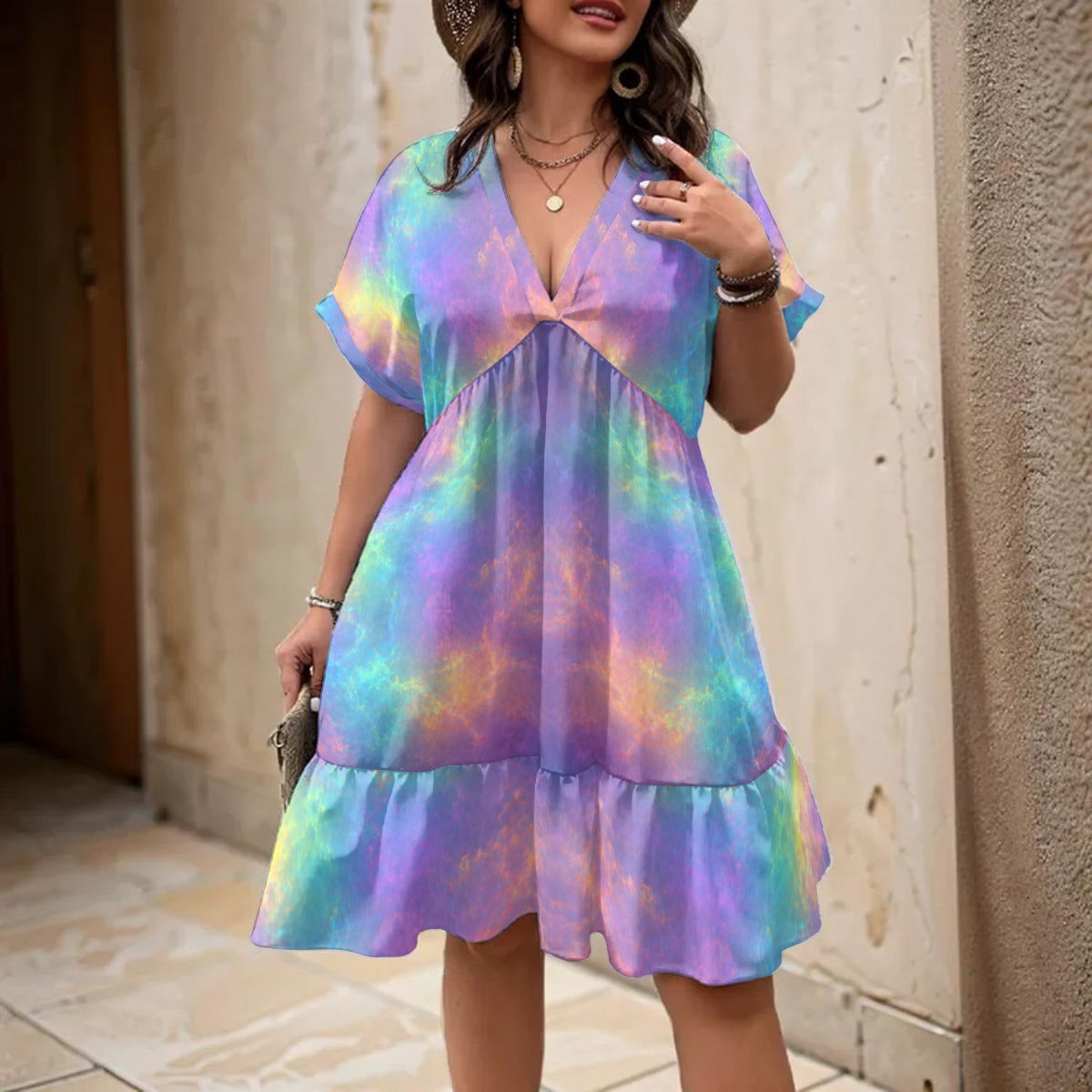 Women’s Floral V-Neck Short Sleeve Dress
