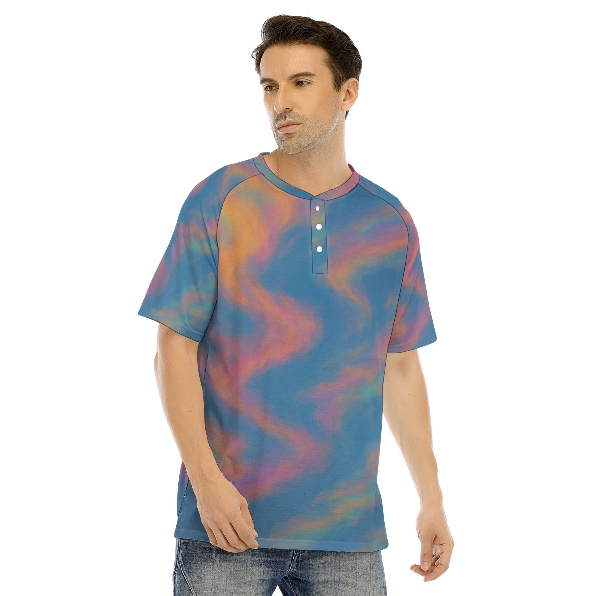 Men's Raglan Sleeve T-shirt With Button Closure