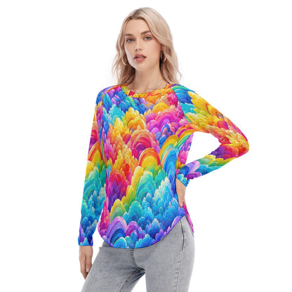 Women's Raglan Sleeves U-Shaped Hem Long Sleeves Blouse