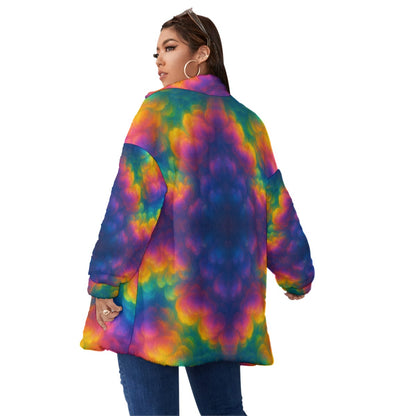 Unisex Borg Fleece Stand-up Collar Coat With Zipper Closure(Plus Size)