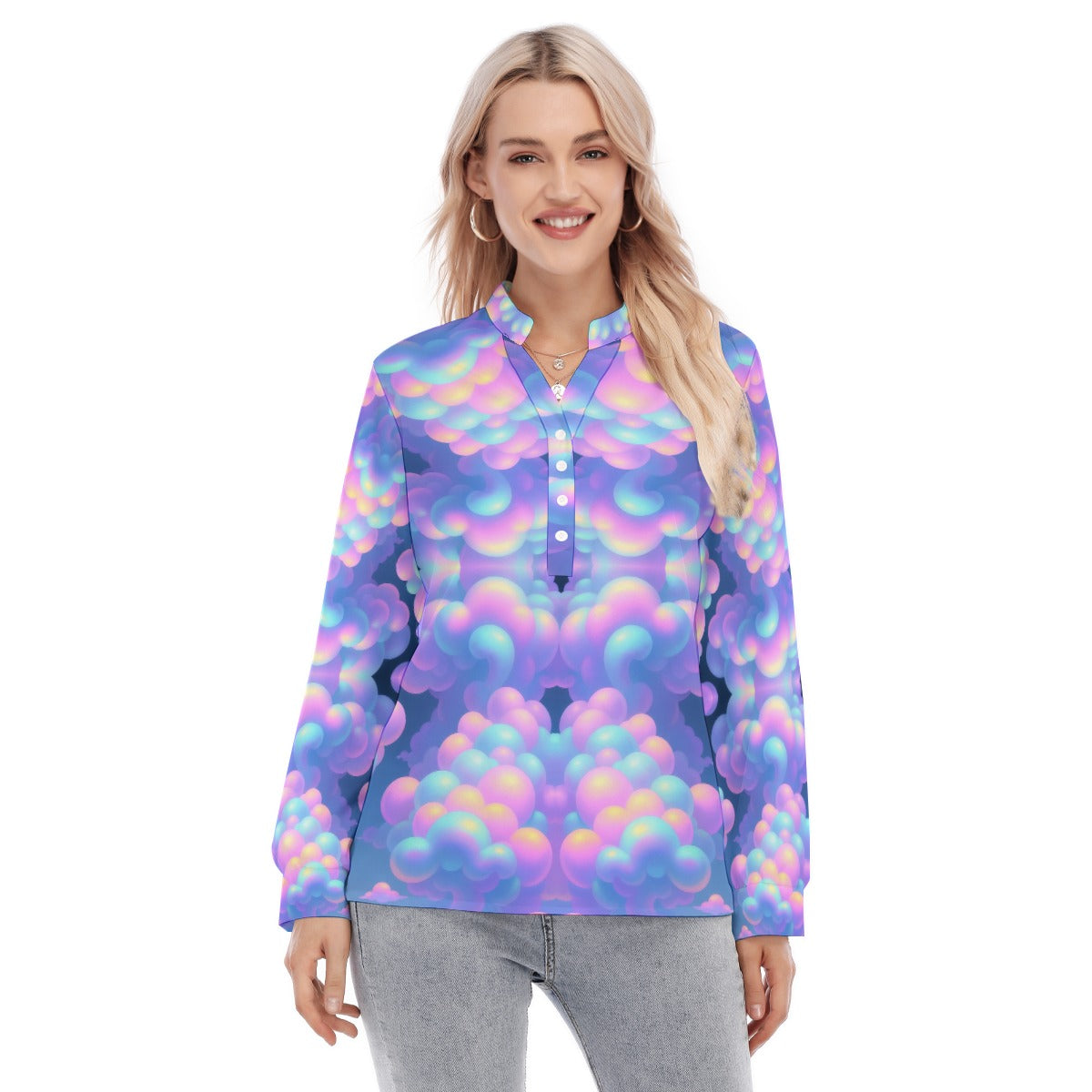 Women's Long Sleeve Blouse With Button Closure