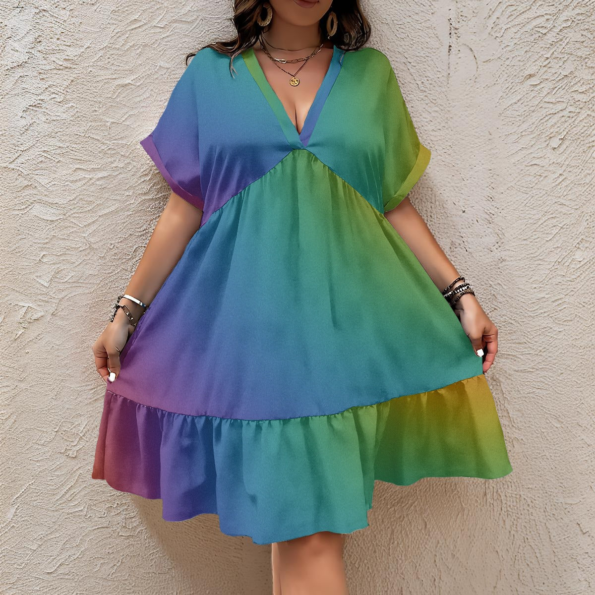 Unisex Women’s Floral V-Neck Short Sleeve Dress