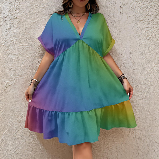 Unisex Women’s Floral V-Neck Short Sleeve Dress