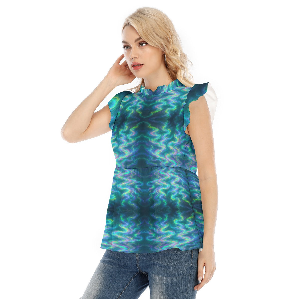 Women's Blouse With Lotus Leaf Lace