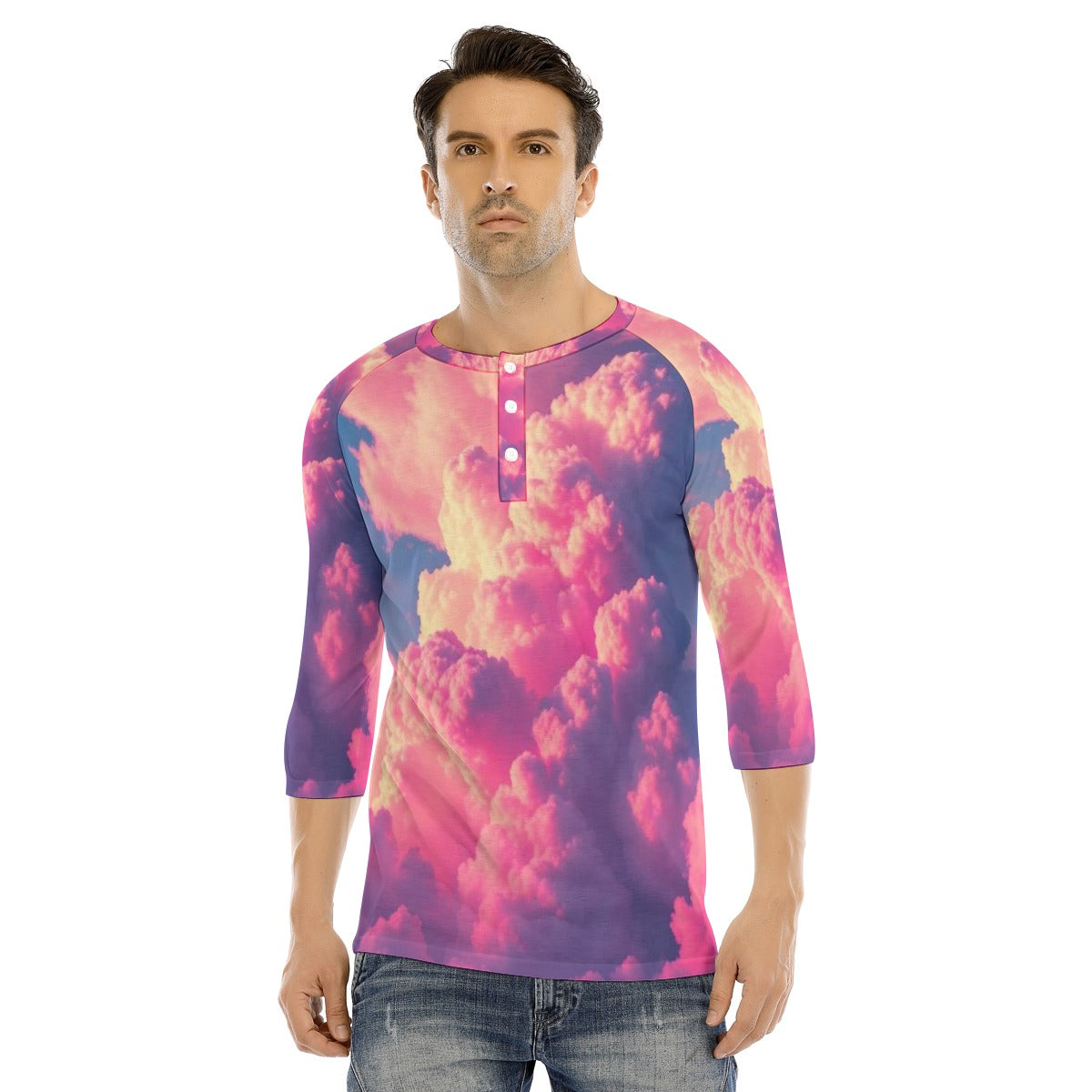 Men's Bracelet Sleeve T-shirt With Button Closure - view 1