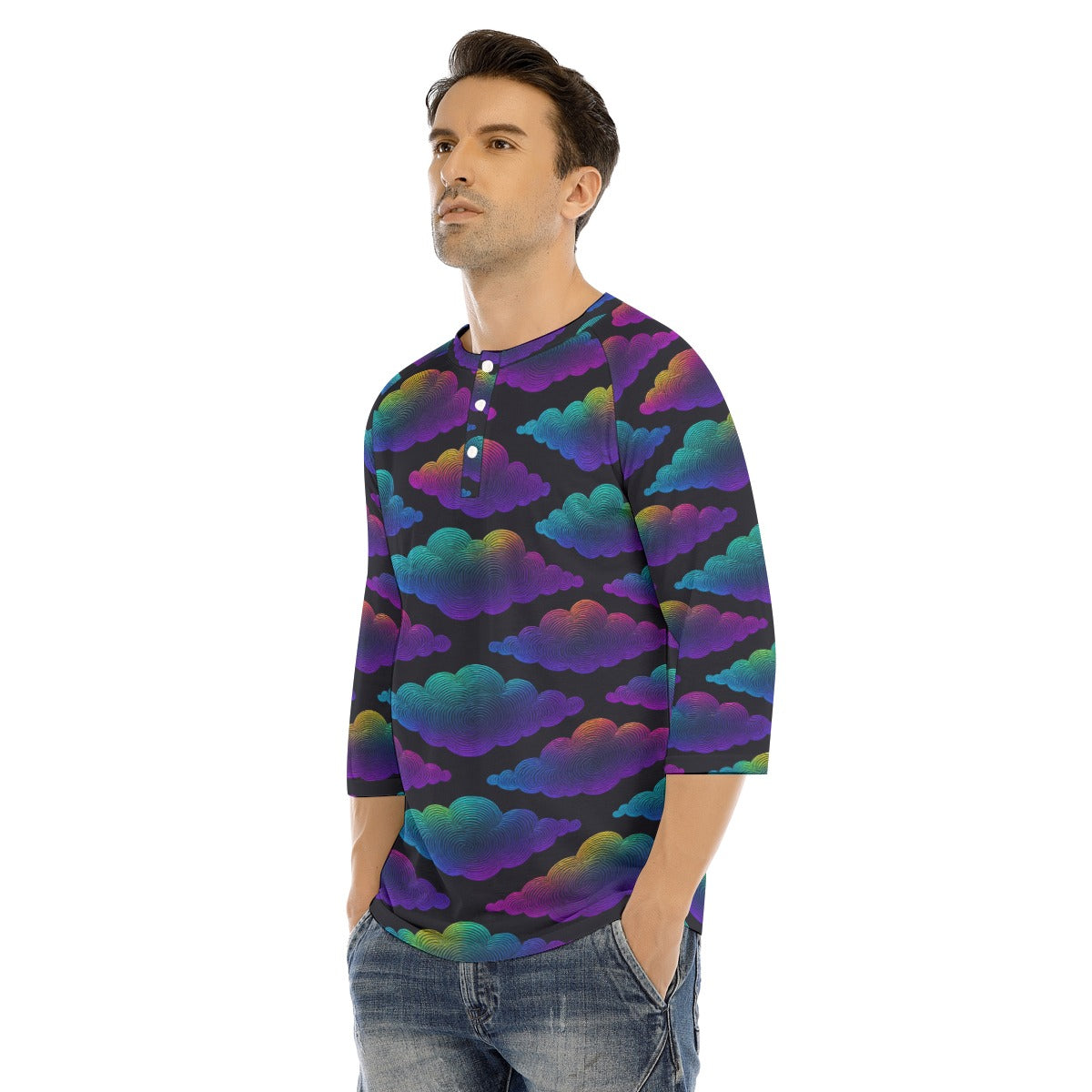 Men's Bracelet Sleeve T-shirt With Button Closure - view 3