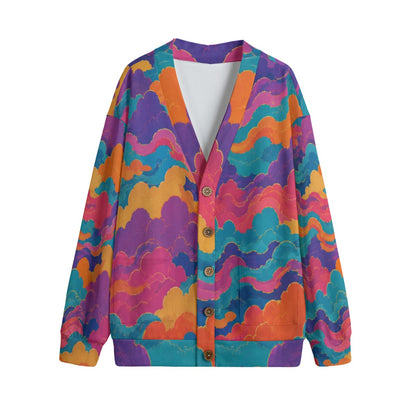 Unisex V-neck Knitted Fleece Cardigan With Button Closure