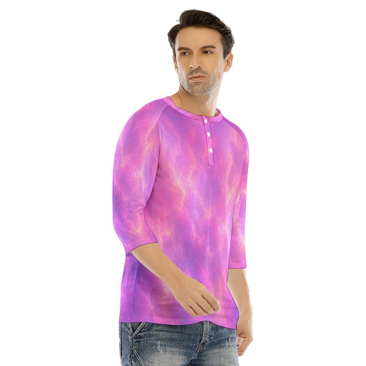 Men's Bracelet Sleeve T-shirt With Button Closure - view 2