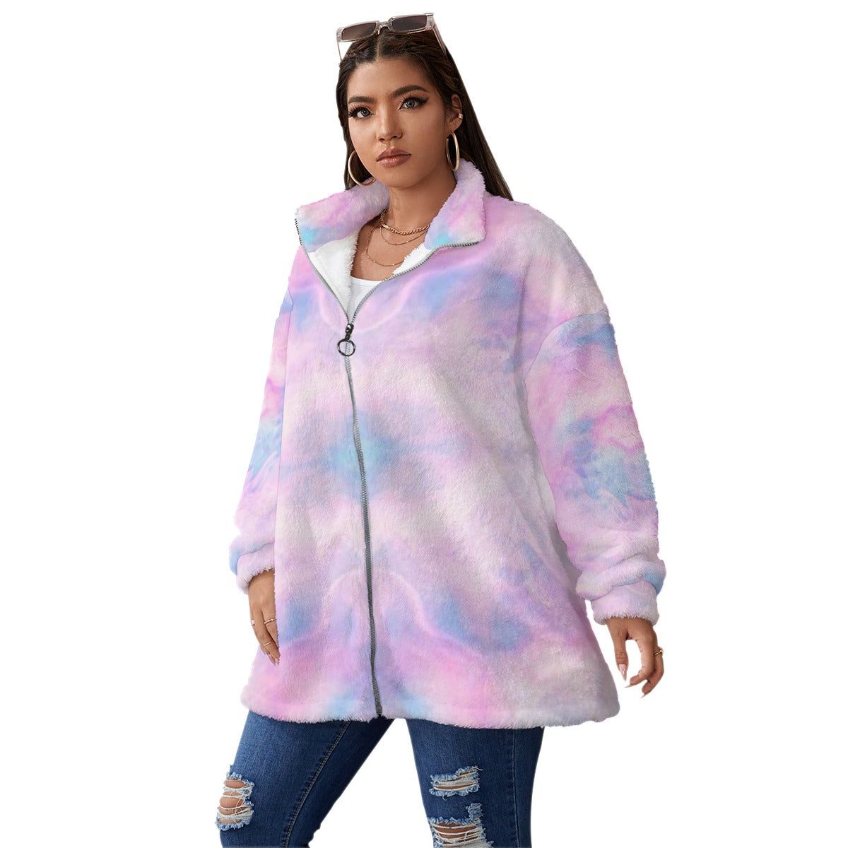 Unisex Borg Fleece Stand-up Collar Coat With Zipper Closure(Plus Size)