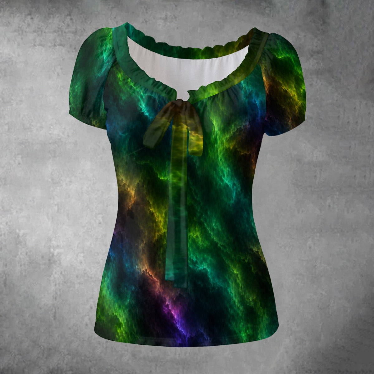 All-over print Women's Puff Sleeve Pleated Shirt