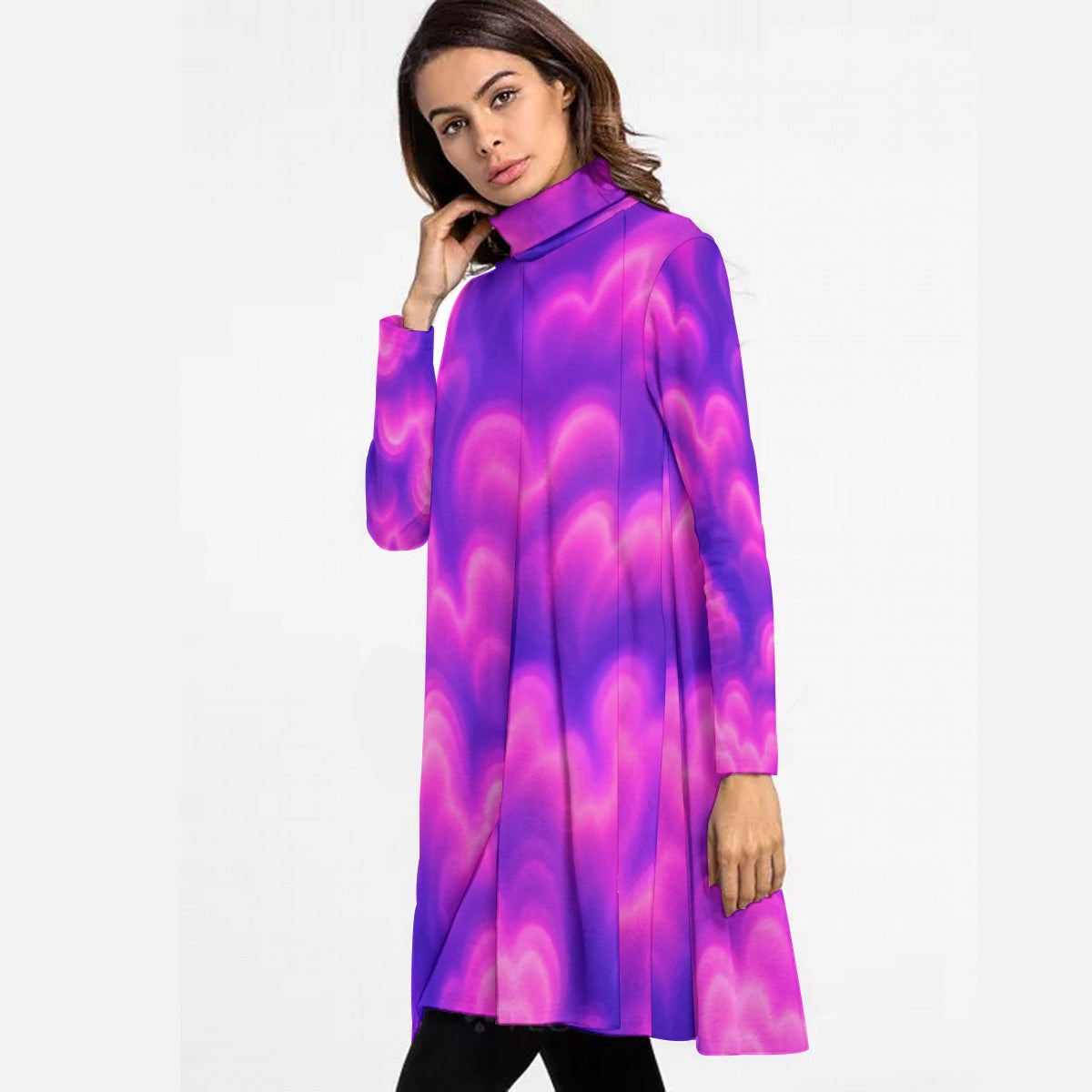 Women's High Neck Dress With Long Sleeve
