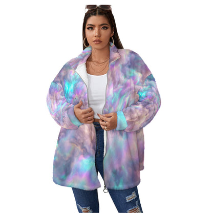 Unisex Borg Fleece Stand-up Collar Coat With Zipper Closure(Plus Size)