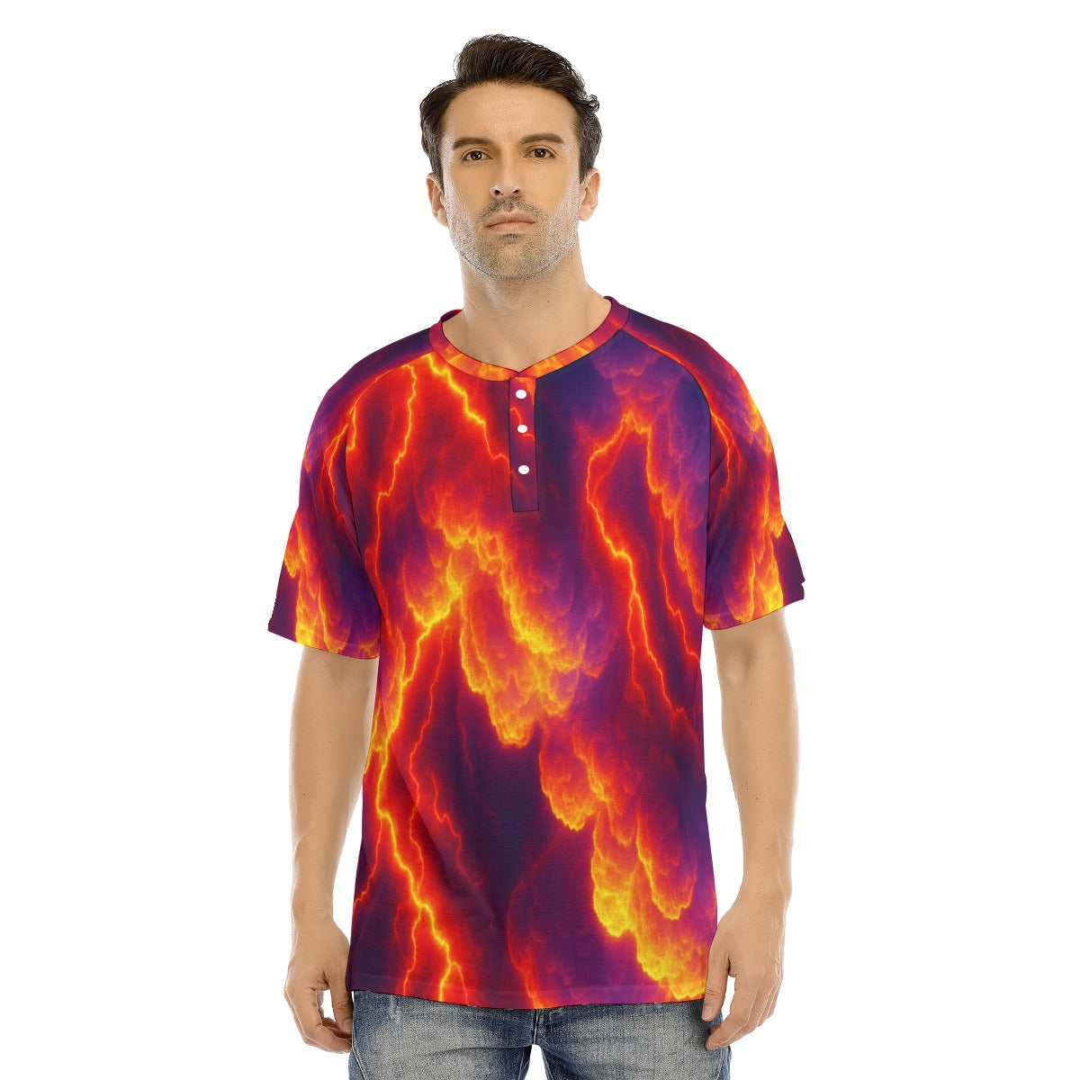 Men's Raglan Sleeve T-shirt With Button Closure