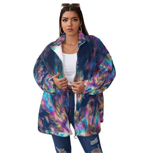 Unisex Borg Fleece Stand-up Collar Coat With Zipper Closure(Plus Size)