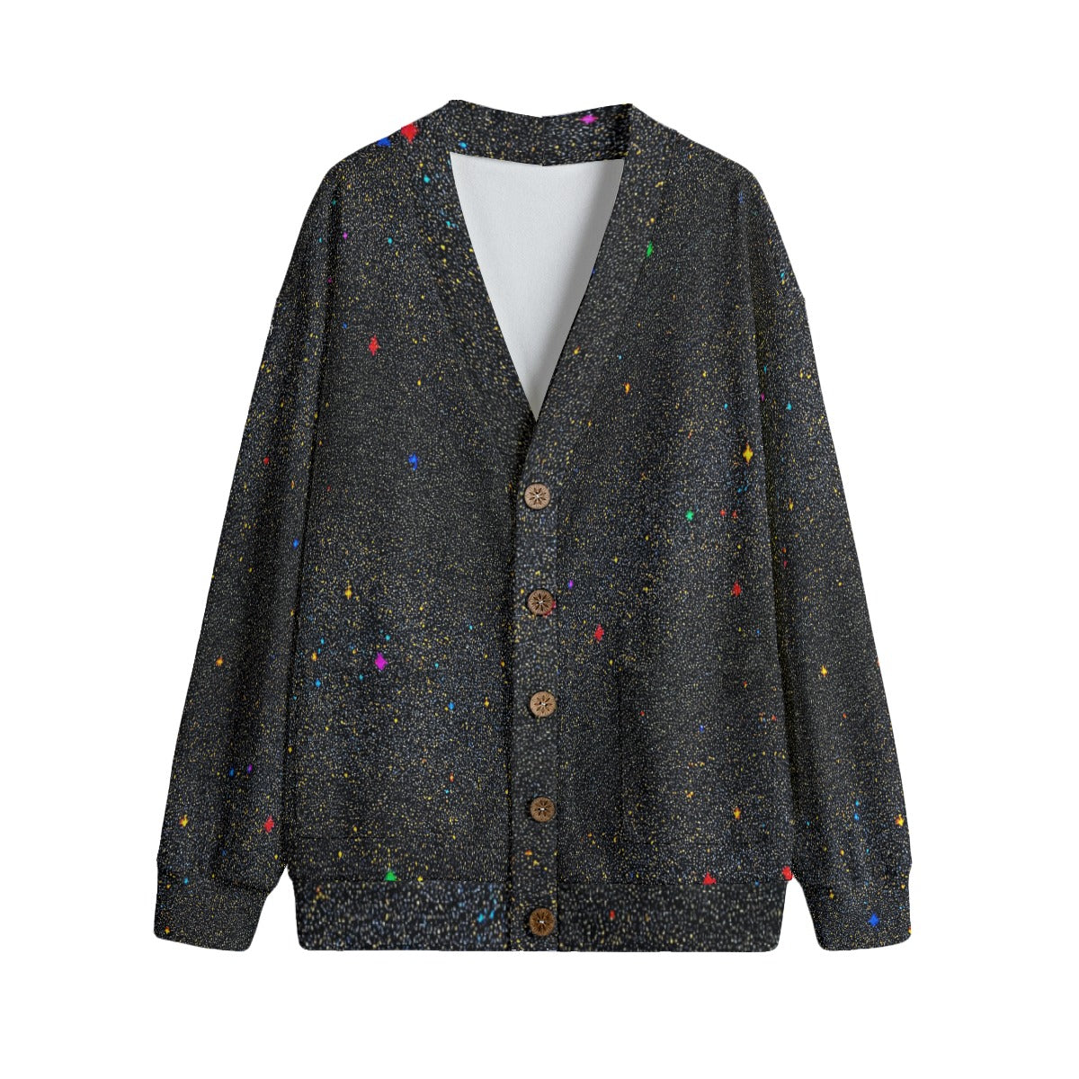 Unisex V-neck Knitted Fleece Cardigan With Button Closure