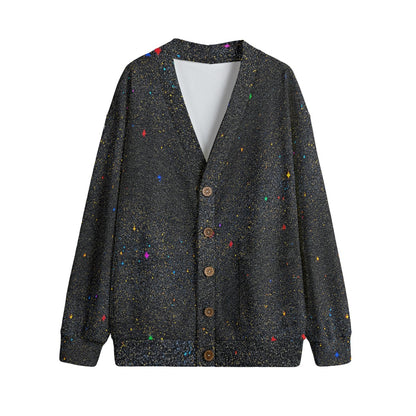 Unisex V-neck Knitted Fleece Cardigan With Button Closure