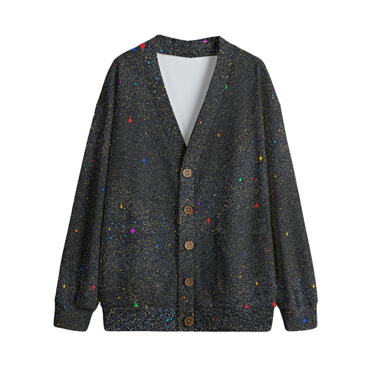 Unisex V-neck Knitted Fleece Cardigan With Button Closure