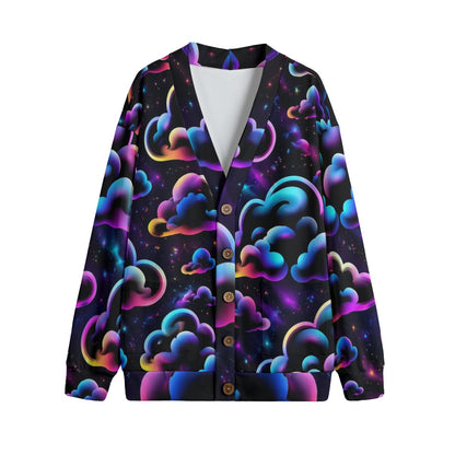 Unisex V-neck Knitted Fleece Cardigan With Button Closure