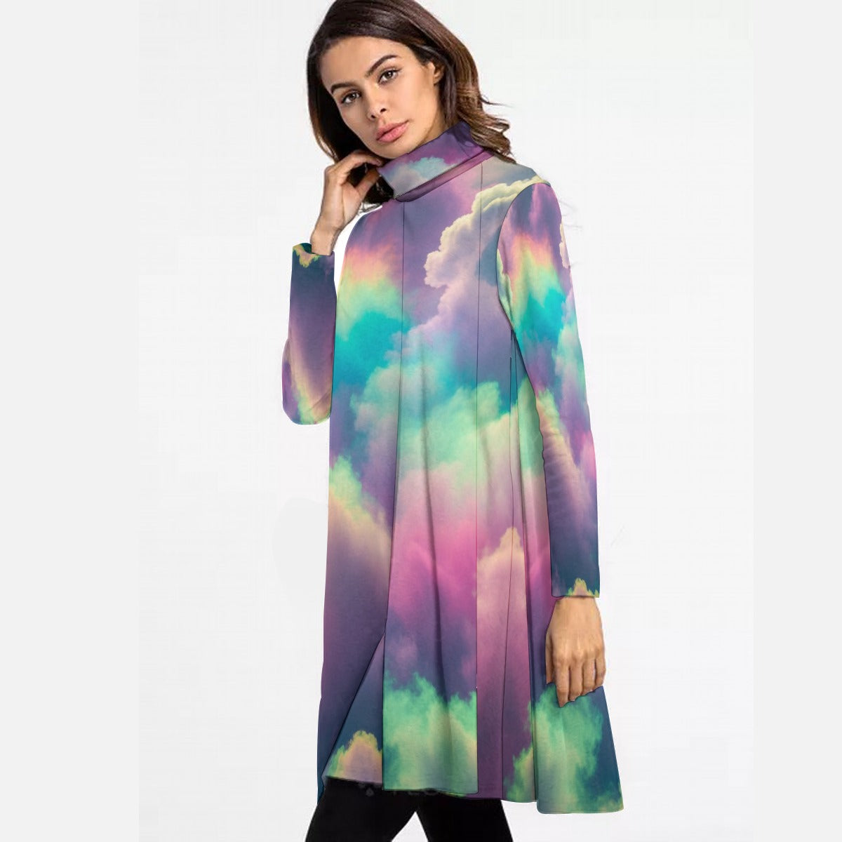 Women's High Neck Dress With Long Sleeve