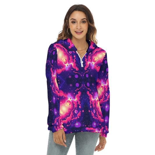 Women's Borg Fleece Hoodie With Half Zip