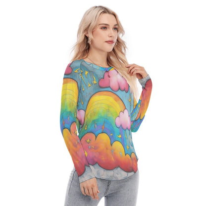 Women's Raglan Sleeves U-Shaped Hem Long Sleeves Blouse