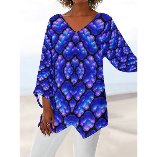 Women's V-neck T-shirt With Irregular Hem