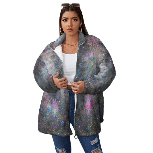 Unisex Borg-Fleece Stand-Up Collar Zip Coat — Plus Size - view 1