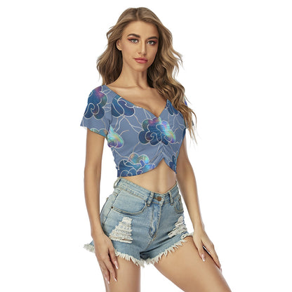 Women's Raglan Drawstring Front Crop Tee