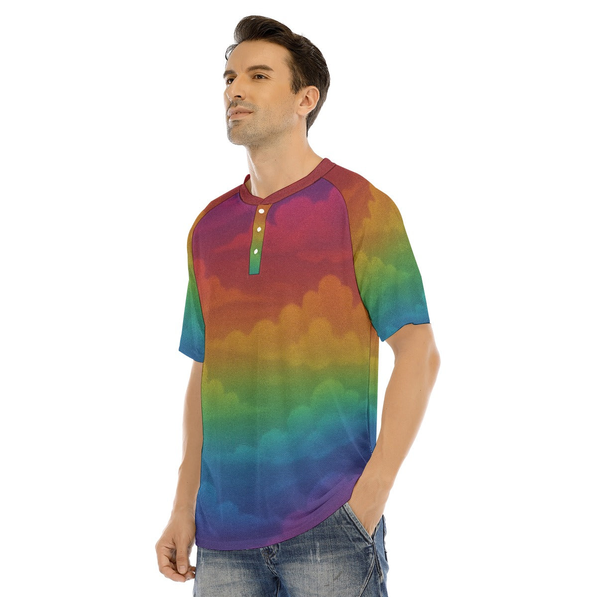 Men's Raglan Sleeve T-shirt With Button Closure
