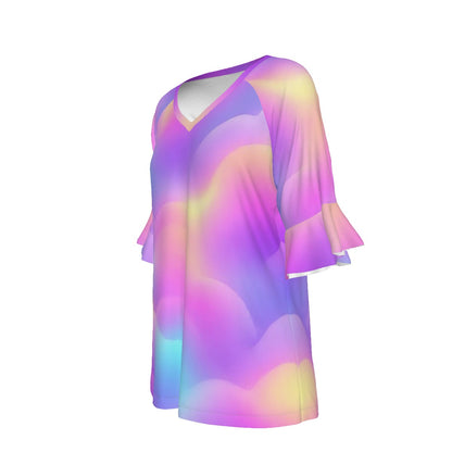 V-neck Women's T-shirt With Bell Sleeve