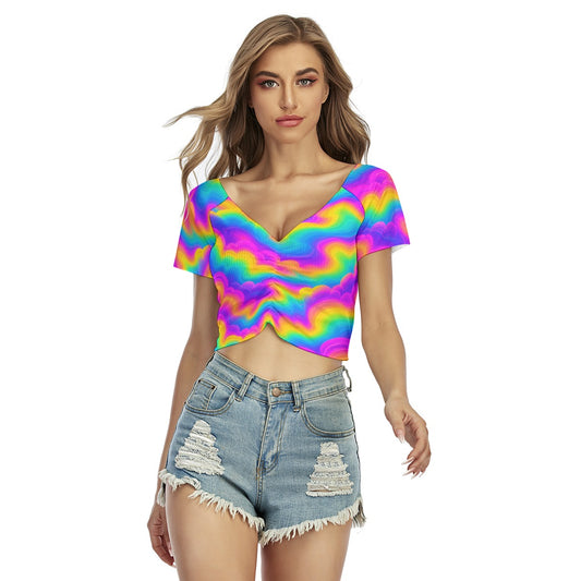 Women's Raglan Drawstring Front Crop Tee