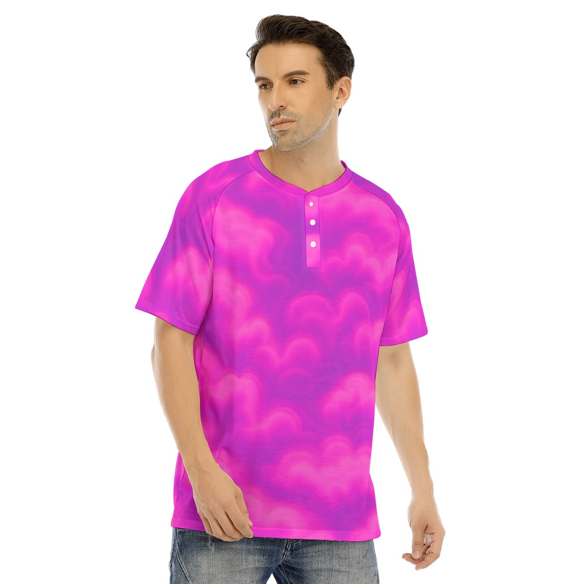 Men's Raglan Sleeve T-shirt With Button Closure
