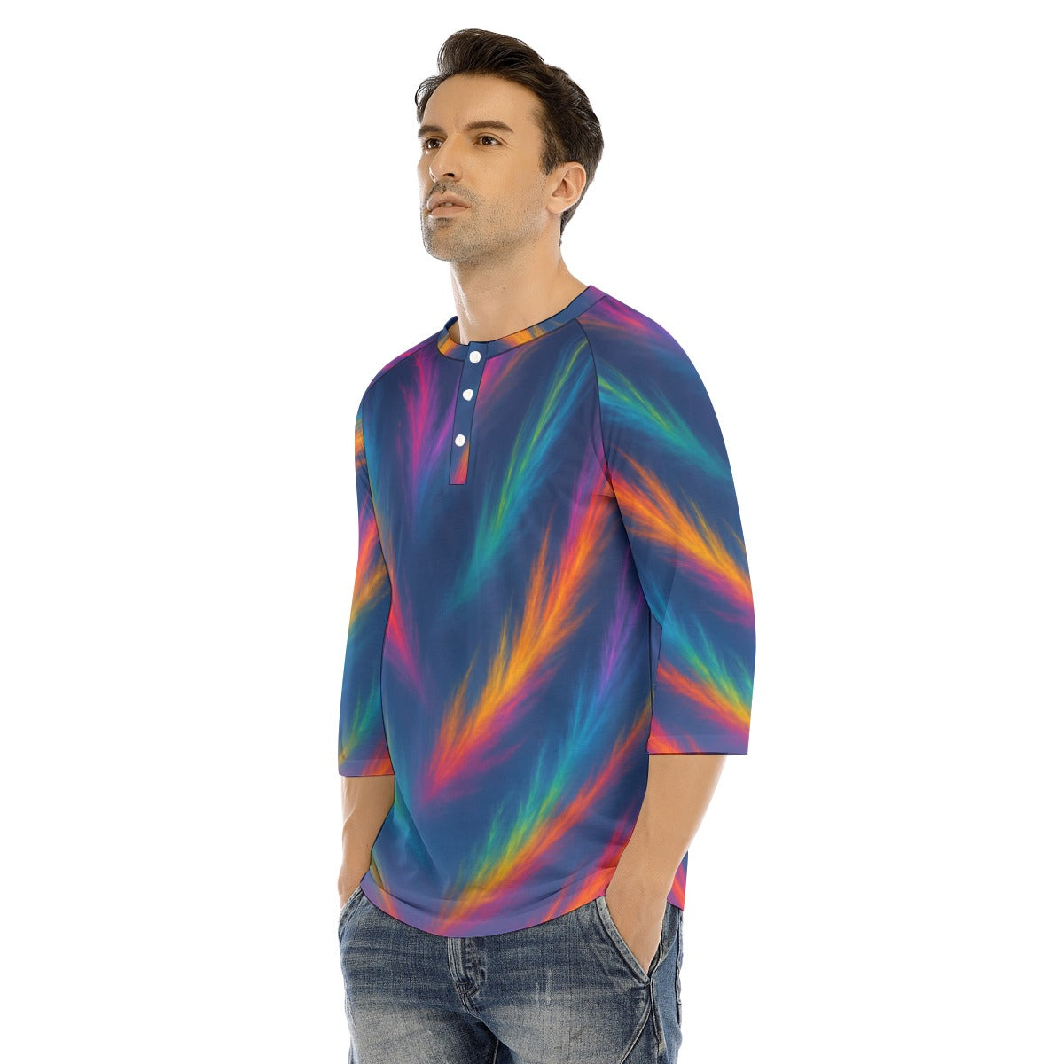 Men's Bracelet Sleeve T-shirt With Button Closure - view 3