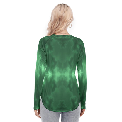 Women's Raglan Sleeves U-Shaped Hem Long Sleeves Blouse