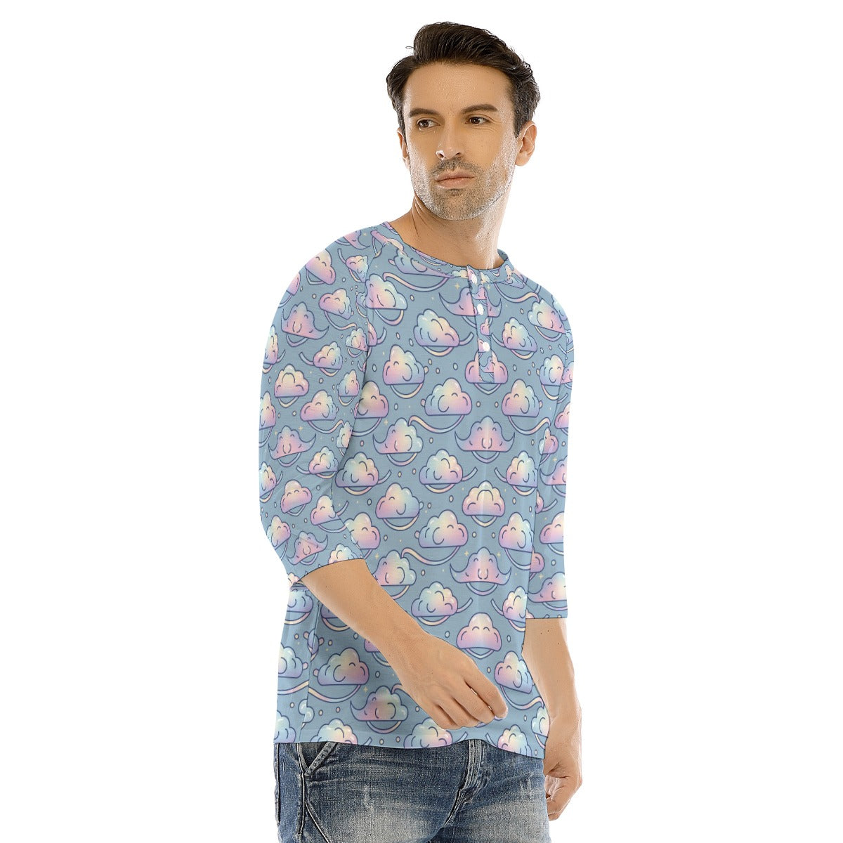 Men's Bracelet Sleeve T-shirt With Button Closure - view 2