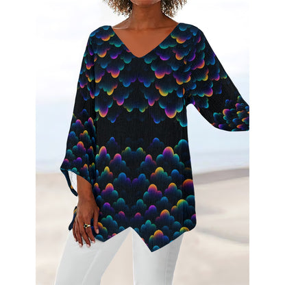 Women's V-neck T-shirt With Irregular Hem