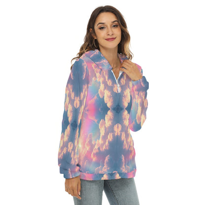 Women's Borg Fleece Hoodie With Half Zip