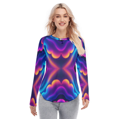 Women's Raglan Sleeves U-Shaped Hem Long Sleeves Blouse