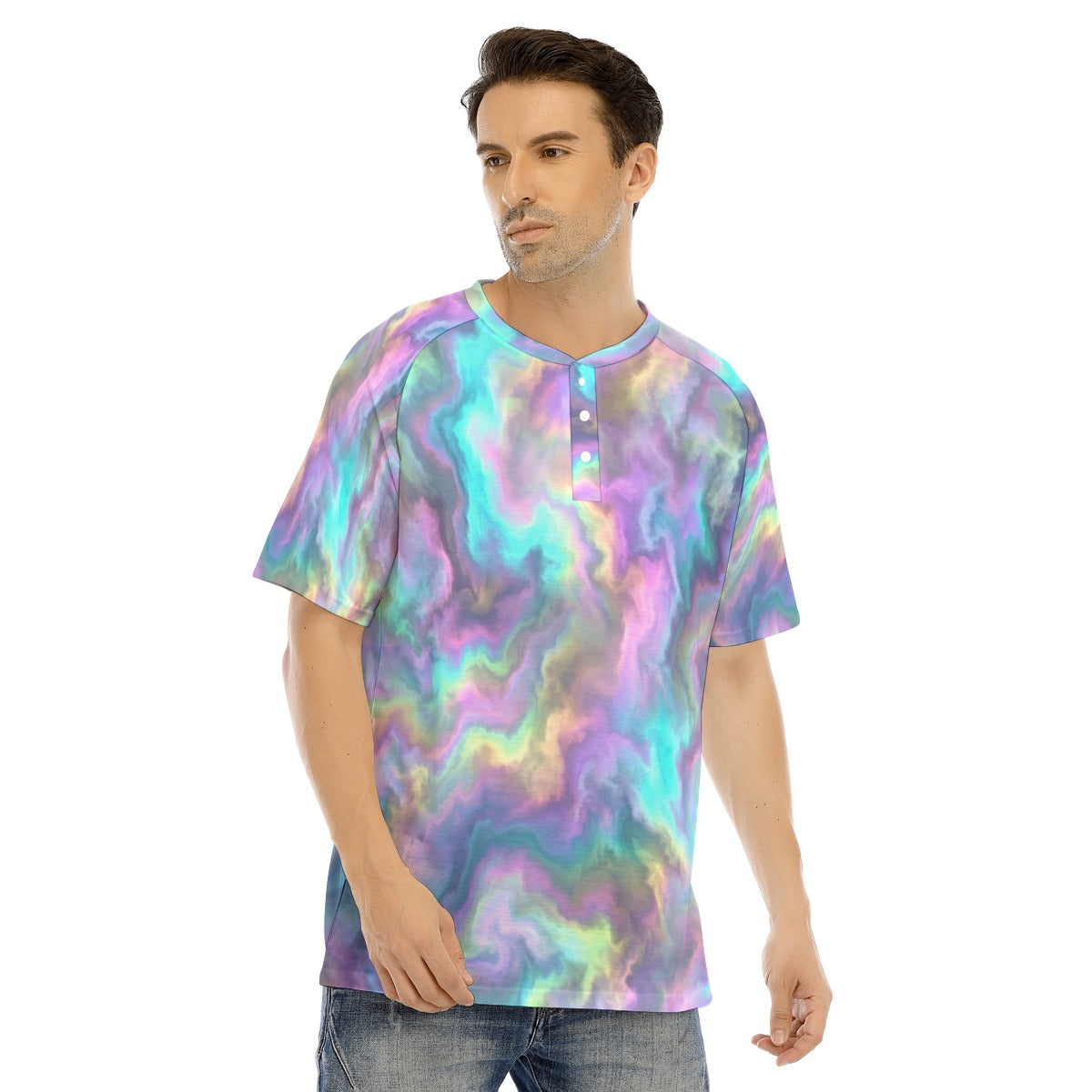 Men's Raglan Sleeve T-shirt With Button Closure