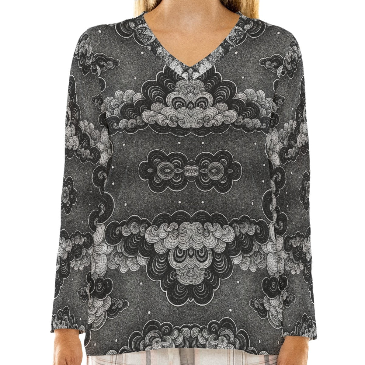 Women's Loose V-Neck T-Shirt With Long Sleeve