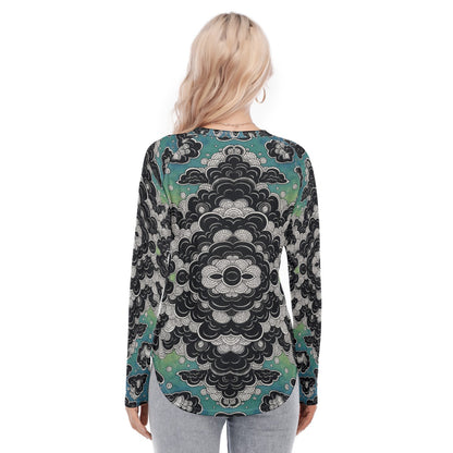 Women's Raglan Sleeves U-Shaped Hem Long Sleeves Blouse