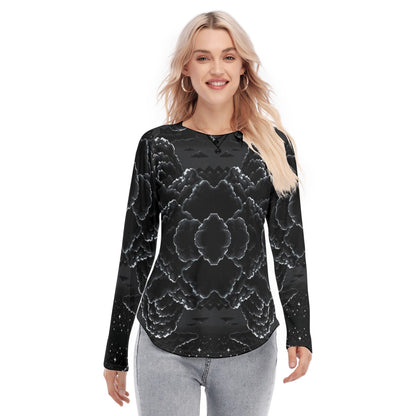 Women's Raglan Sleeves U-Shaped Hem Long Sleeves Blouse