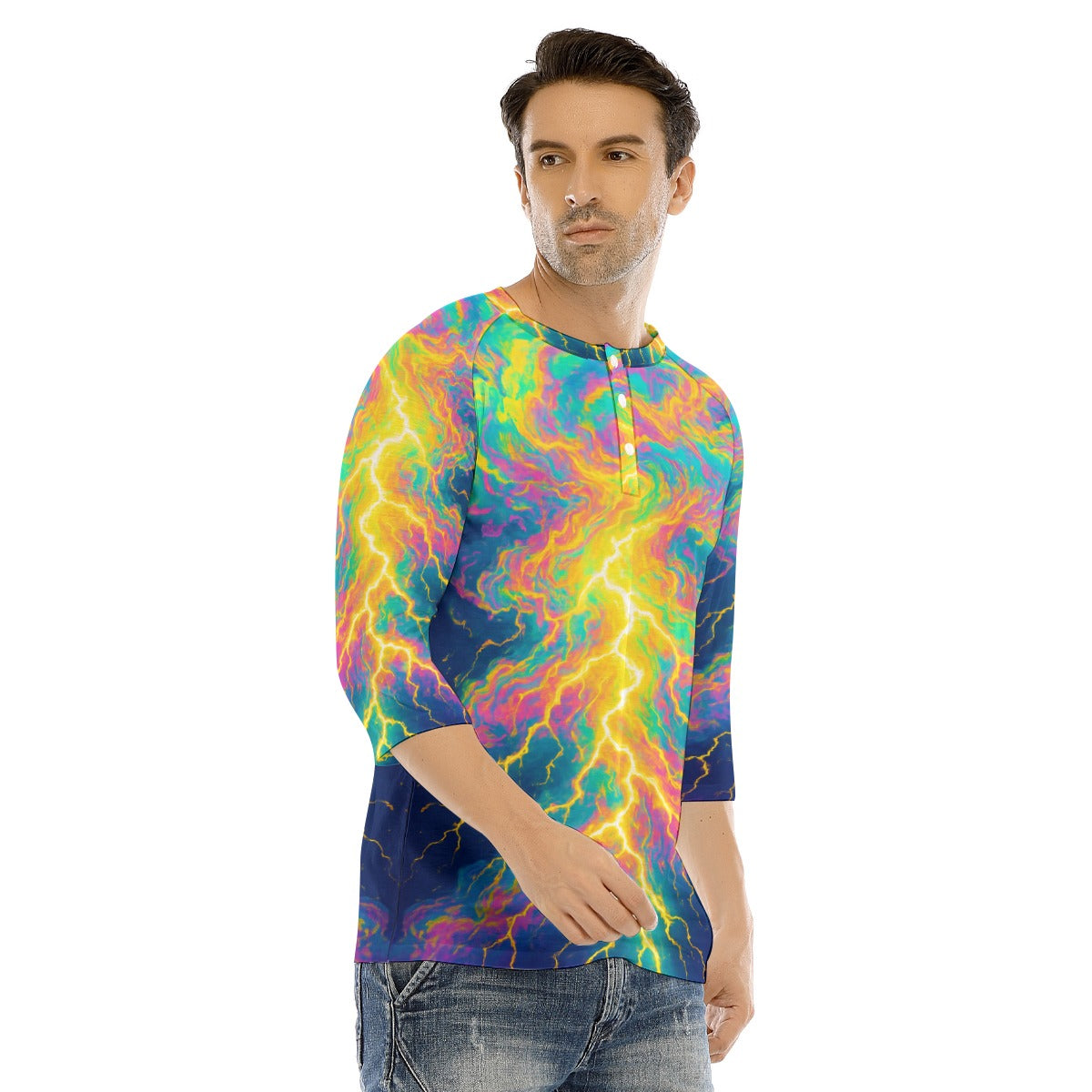 Men's Bracelet Sleeve T-shirt With Button Closure - view 2