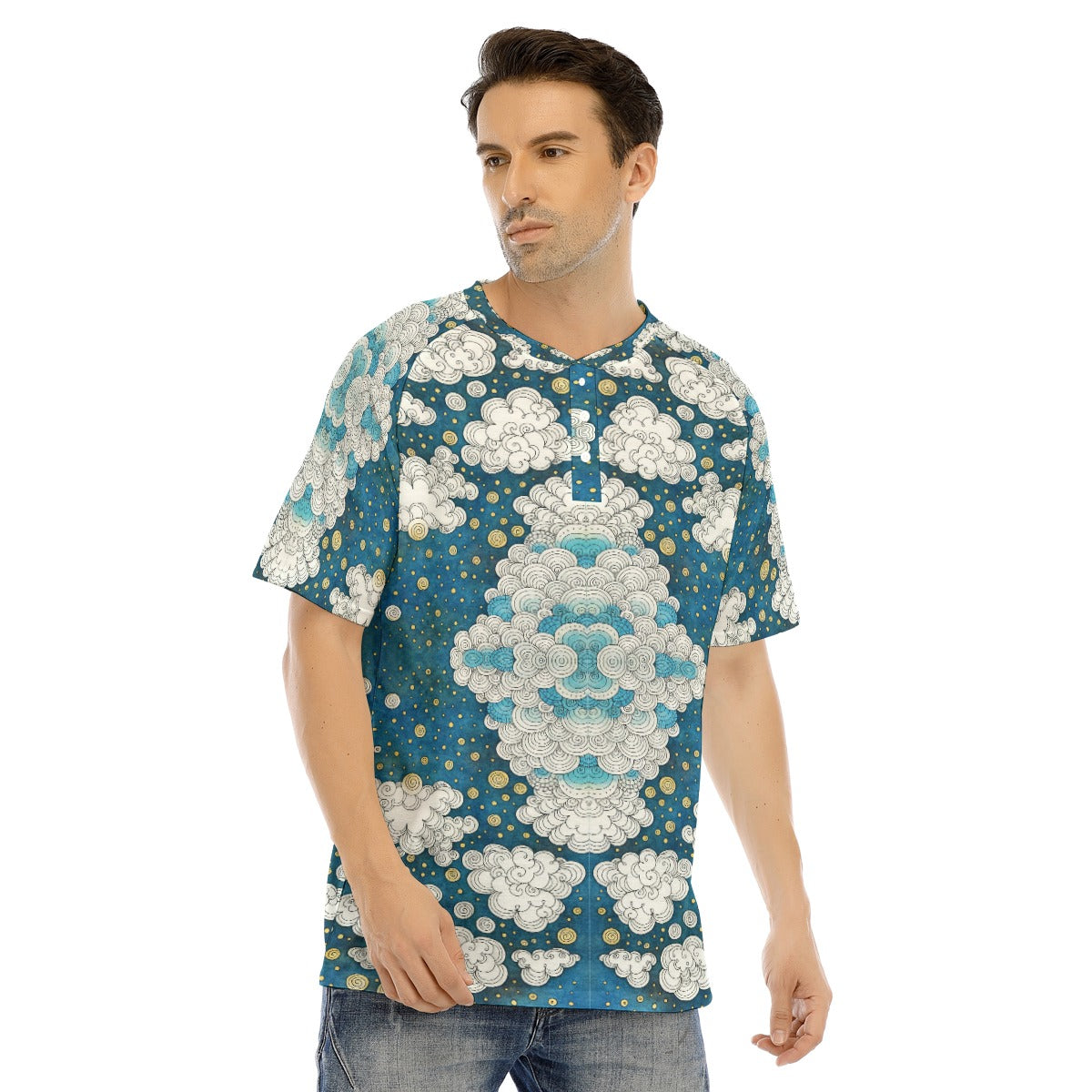Men's Raglan Sleeve T-shirt With Button Closure