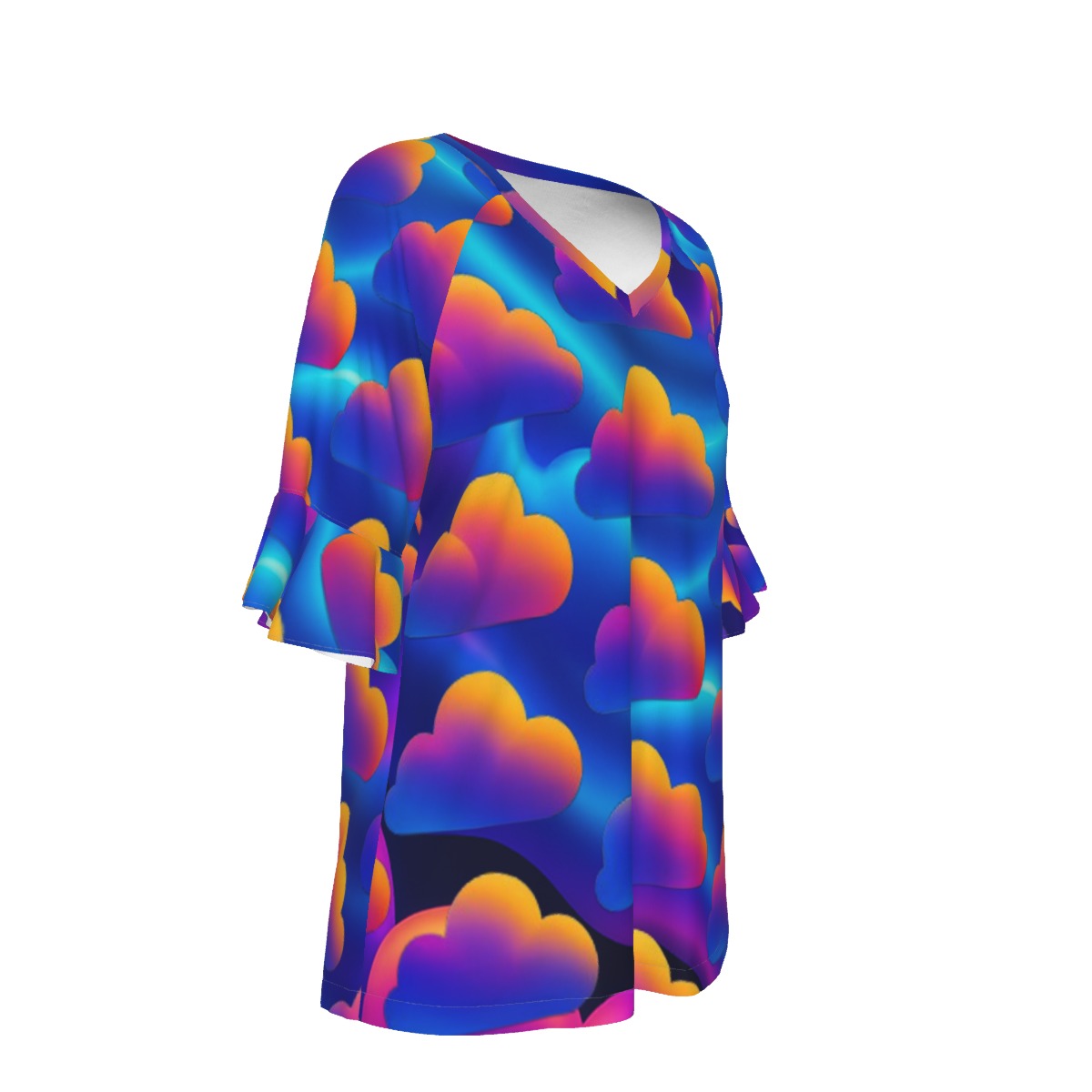V-neck Women's T-shirt With Bell Sleeve