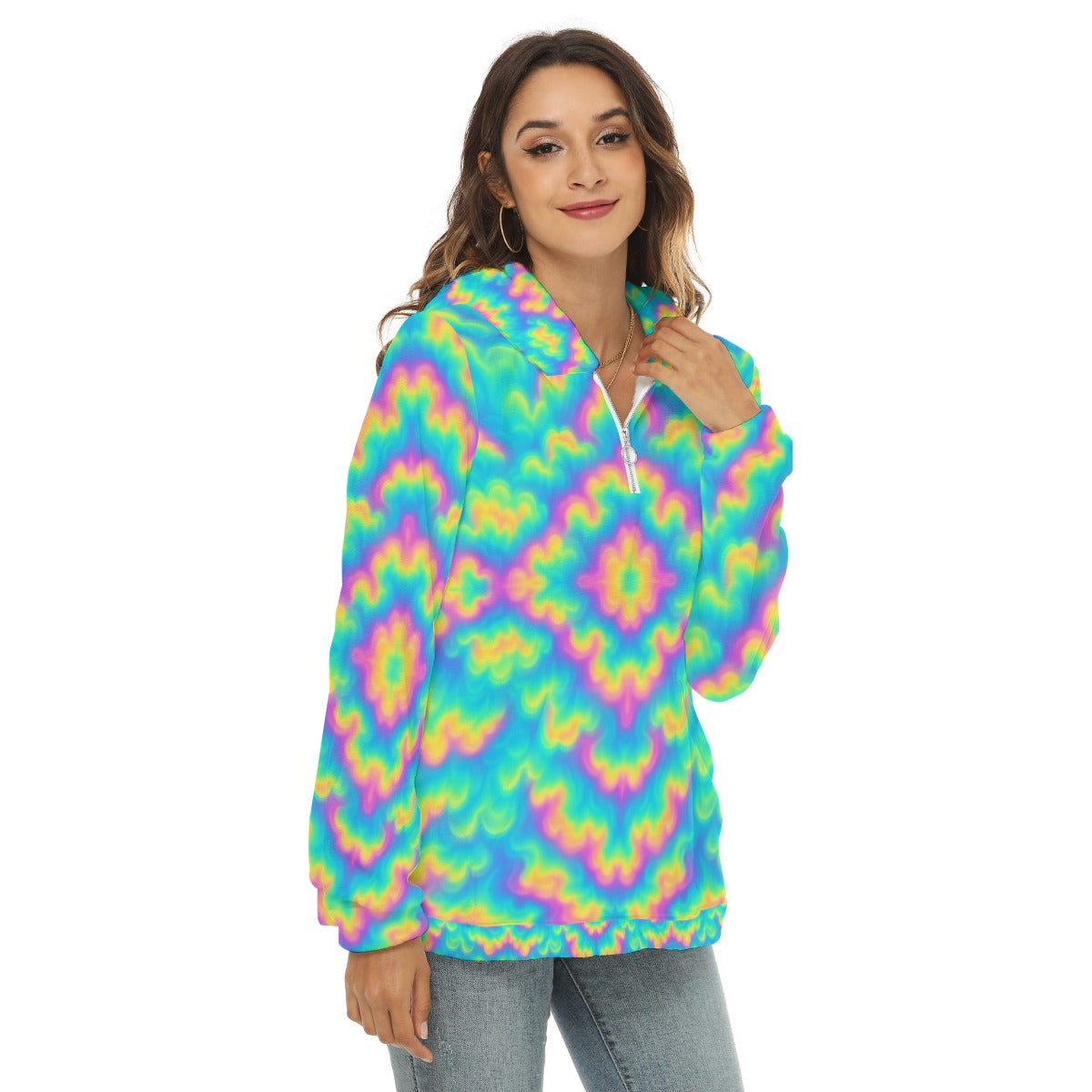 Women's Borg Fleece Hoodie With Half Zip