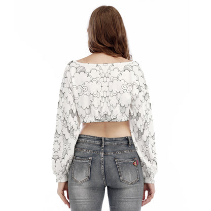 Women's V-neck Long Sleeve Cropped Sweatshirt